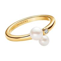 Pandora Original design 14K gold plated cubic crystal zircon freshwater pearl ring men and women same style couple model gold 163156C01 auksas