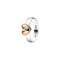 Pandora MOMENTS Shiny Two-Tone Sliding Heart Ring Women's Silver 50 sidabras