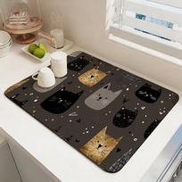 1Pcs Rubber Drying Mat With Absorbent  Print For Coffee Shop Restaurant Kitchen Carpet Tableware Durable Diatom Mud Table Mat Pet Mat Coffeeware 30*40cm