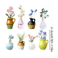 8PCS Small Fridge Magnet Decoration Mini Ceramic Vase Micros Landscape Ornament Fridge Cute Magnets Place Flower Arrangements