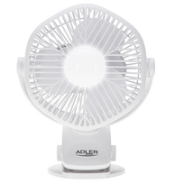 Adler Rechargeable fan with clip | AD 7335 | Table Fan | 6 W | Diameter 12.7 cm | Number of speeds 3 | Oscillation | White