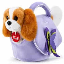 Trudi Pliušinis žaislas - šuniukas violetiniame krepšyje, 26 cm