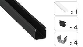 LED profilio komplektas HELSE paviršinis aukštas, juodas, anoduotas, matinis dangtelis  2.02 m
