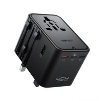 Kelioninis Adapteris Su Usb-c Ir Usb-a Jungtimis, Ac Maitinimo šaltinis, Suderinamas Su Es, Jav, Jk Ir Australijos Standartais – Juodos Spalvos