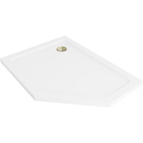 Mexen Flat penkiakampė dušo plokštė, kairysis slim 90 x 80 cm, balta, auksinis sifonas - 41P108090L-G