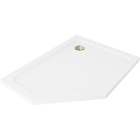 Mexen Flat penkiakampė plokščia dušo kabina dešinė 100 x 90 cm, balta, auksinis sifonas - 41P109010R-G