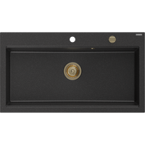 Mexen Slido 1-dubens granitinis kriauklė 900 x 500 mm, juoda/sidabrinė metaliko, aukso sifonas - 6528901005-73-G