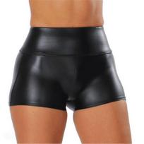 Seksualūs dirbtinės odos šortai, patogūs figūrą glostantys naktinio klubo stiliaus poliesterio šortai moterims. 2XL juoda