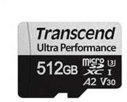 „Transcend 340S Micro SDXC 512GB“ 10 klasės UHS-I/U3 A2 V30 atminties kortelė (TS512GUSD340S)