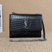 [Pre-Owned] Saint Laurent Sunset Croc Effect Shoulder Bag 'Black' - Good #19XTP14 ONE SIZE