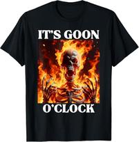 Gooning O'clock: Funny Cringe Hard Skeleton Meme Cotton Tee - MADE IN USA XXXXL brown