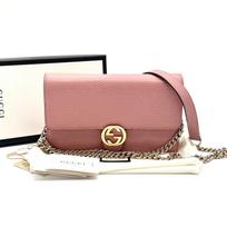 [Pre-Owned] Logo Double G Litchi Grain Woc Chain Leather Messenger Envelope Wallet Shoulder Crossbody Bag - Excellent #108ZRMX ONE SIZE