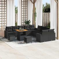 Garden Sofa Set with Cushions 17 pcs Black Poly Rattan