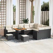 Garden Sofa Set with Cushions 13 pcs Black and Cream Poly Rattan