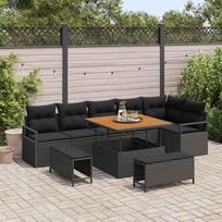 Garden Sofa Set with Cushions 9 pcs Black Poly Rattan