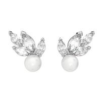 Swarovski Louison Pearl leaf shape synthetic cubic zirconia rhodium plated imitation crystal imitation pearl earrings women's silver 5627346 sidabras