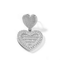 THE BLING KING Heart Bail Large Size Heart Shape Custom Photo Locket Frame Pendant Memory Jewelry For Lover Valentine's Day Gift 16inch&Silver