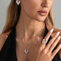 Salircon Fashion Cute Gold Color Pleated Love Heart Pendant Necklace Earrings Rings Set Women Wed Bridal Neck Jewelry 2026 New