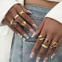 SHIXIN 2026 New Trendy Irregular Gold Color WaterDrop Open Ring Women Elegant Acrylic Ring Couple Daily Wear Jewelry Accessories