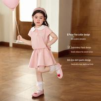LUSON Girls' Vintage Academy Style Doll Collar Skirt-Pants Set 130 pilka