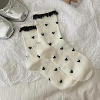 Love Heart Print Socks Women Lolita Sweet Girls Kawaii Cute Ruffles Socks Japanese Style Autumn Winter Vintage Cotton Long Socks EUR 34-39