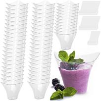 50Pcs Mini Dessert Cups 60/100/180ml Clear Plastic Dessert Pots Appetizer Cup for Pudding Mousse Yogurt Snacks Party Catering