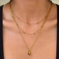 SHIXIN 3Pcs/Set Stainless Steel Creative WaterDrop Pendant Necklace Women Punk Stackable Bead Clavicle Chain Waterproof Jewelry