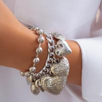 SHIXIN Vintage Printed Love Heart Pendant Necklace Charm Bracelet Women Punk Cuban Collar Chain Chunky Choker Grunge Jewelry Set