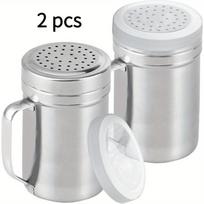 2 Pcs Stainless Steel Salt and Pepper Shakers Set with Handles,Durable Seasoning Dispensers with Perforated Lids,Kitchen Essentials 2 Pcs