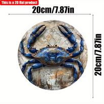 2D Plokščias 20*20cm 1vnt Mėlynojo krabo rašto aukštos kokybės Apvalus pakabukas, Jūros gyvūnijos medžio menas Dekoratyvinė lėkštė, restorano&vonios kambario&sodybos sienos plokštelė 20*20cm
