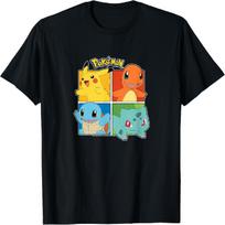 Pokémon - Pikachu Charmander Squirtle Bulbasaur Squares T-Shirt S įvairiaspalvis