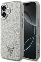 Dėklas Guess Glitter Triangle Logo MagSafe skirtas Apple iPhone 17 sidabro spalvos