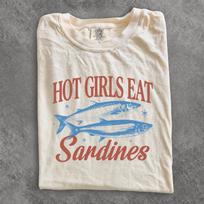 Hot Girls Eat Sardines Shirt, Vintage Tinned Fish Graphic Tee, Mediterranean Summer Foodie Gift, Fisherman Core Top 4XL