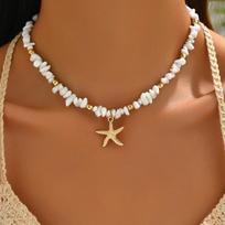 Chip Stone Choker Necklace for Women Starfish Pendant Boho Beach Adjustable Multicolor Summer Fashion Jewelry 40cm