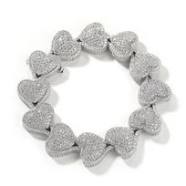 THE BLING KING Heavy Heart Bracelet Micro Paved Out Cubic Zirconia Link Best Gift For Women Girl Hiphop Jewelry 7inch bracelet sidabras