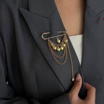 Salircon Stylish Gold Color Love Heart Tassel Brooches for Women Creative Metal Suit Collar Pins Clip Accessories Jewelry Gifts