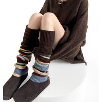 Autumn Winter American Retro Leg Warmers Personalized Contrasting Striped Calf Socks Warm Foot Covers Coffee Color Leg Warmers 35-39 kava