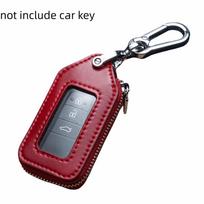 Durable Key Protection Case Zipper Purse Transparent Window Car Key Holder PU Leather Square Design Key Bag Case Waist Hanging raudona