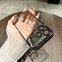 Blizgus Skaidrus Metalizuotas Kietas PC Dėklas Skirtas iPhone 17 Air 16 15 14 13 12 11 Pro Max Plus Kameros Apsauga Šviečianti Galinė Dangtelis iPhone17 juoda