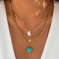 Layered Chain with Imitation Pearl and Stone Heart Pendants Necklace for Women Trendy Chains on Neck Accessories Fashion Jewelry