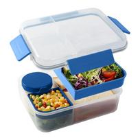 JUSTINLAU 1600ml Double Compartmented  Lunch Box Plastic Kids School Bento Box Office Sandwich Fresh-keeping Box Microwave Safe 1600ml mėlyna