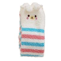 Sweet Striped Over-knee High Socks Cartoon Bear Winter Stockings Women Thicken JK Coral Fleece Stockings Christmas Gifts One Size