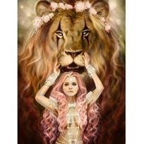 5D DIY Diamond Painting Sexy girl and lion Cross Stitch Kit Mosaic Diamond Embroidery Rose Full Round/Square Drill Home Decoration Round 20x30cm