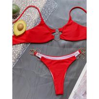 Seksualūs Metaliniai Žiedai Brazilijos Bikini Moteriškas Maudymosi Kostiumas Moterų Maudymosi Kostiumai Dviejų Dalių Bikini Komplektas Maudymosi Kostiumas Maudymosi Kostiumas Swim Lady L raudona