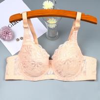 Plus Size Lace Bra Sexy Bralette Lingerie Adjustable Bra Push Up Ultrathin Female Bras Skin color Big Cup Under-Wire Brassiere 85C gray