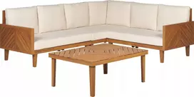 Lauko baldų komplektas Beliani Kairinė sodo kampinė sofa su staliuku 4 asmenims BARATTI Ruda Akacijos mediena