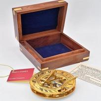 Past Times Žalvarinis saulės laikrodis-kompasas 'Hatton Garden' medinėje laikymo dovanų dėžutėje blue