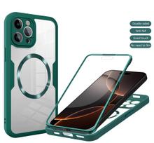 Magsafe 360° pilnai dengiantis telefono dėklas iPhone 16 15 13 11 14 12 Pro Max 16 15 Plus Funda belaidžiam įkrovimui atsparus smūgiams dėklas For iPhone 16 ProMax tamsiai žalia spalva
