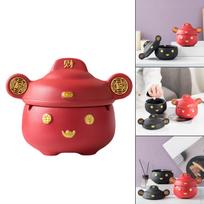 Chinese God of Wealth with Feng Shui Lid for Home Interior Gift raudona