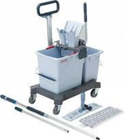 Šluostė „Mop Vileda UltraSpeed Pro“ dvigubo kibiro, paruošta naudoti, rinkinys, stumiamas ant lankelio